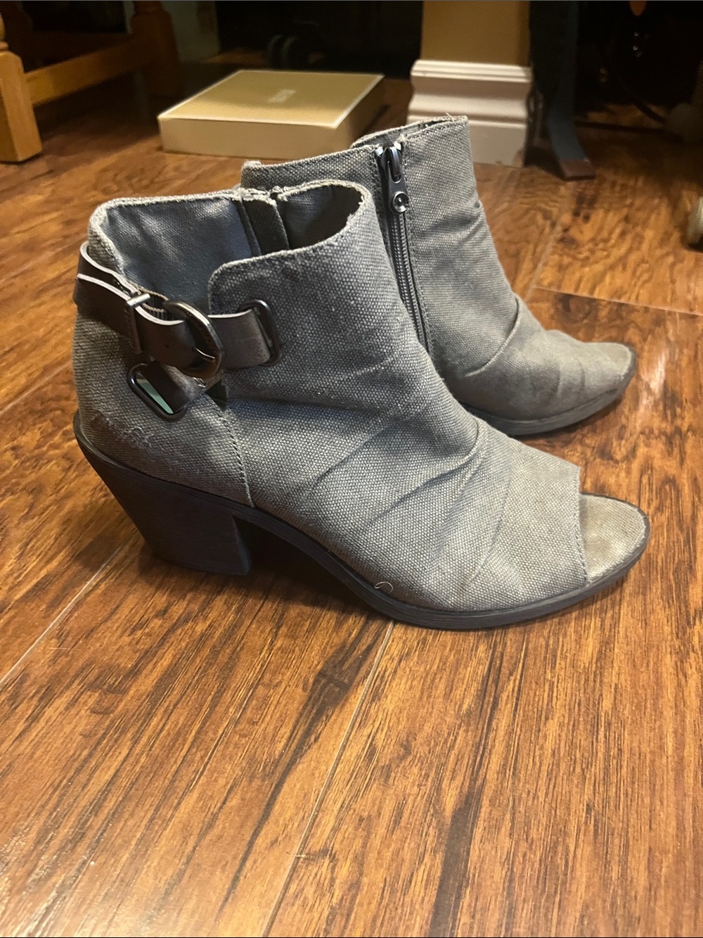 Blowfish Gray Open-Toe Ankle Booties with Buckle Accent